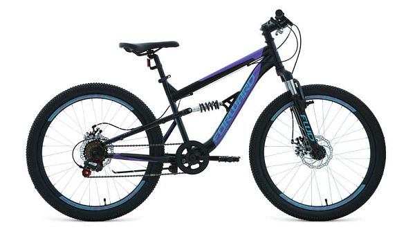 Велосипед горный двухподвес FORWARD RAPTOR 2.0 disc 24" 15" черный/фиолетовый  2020