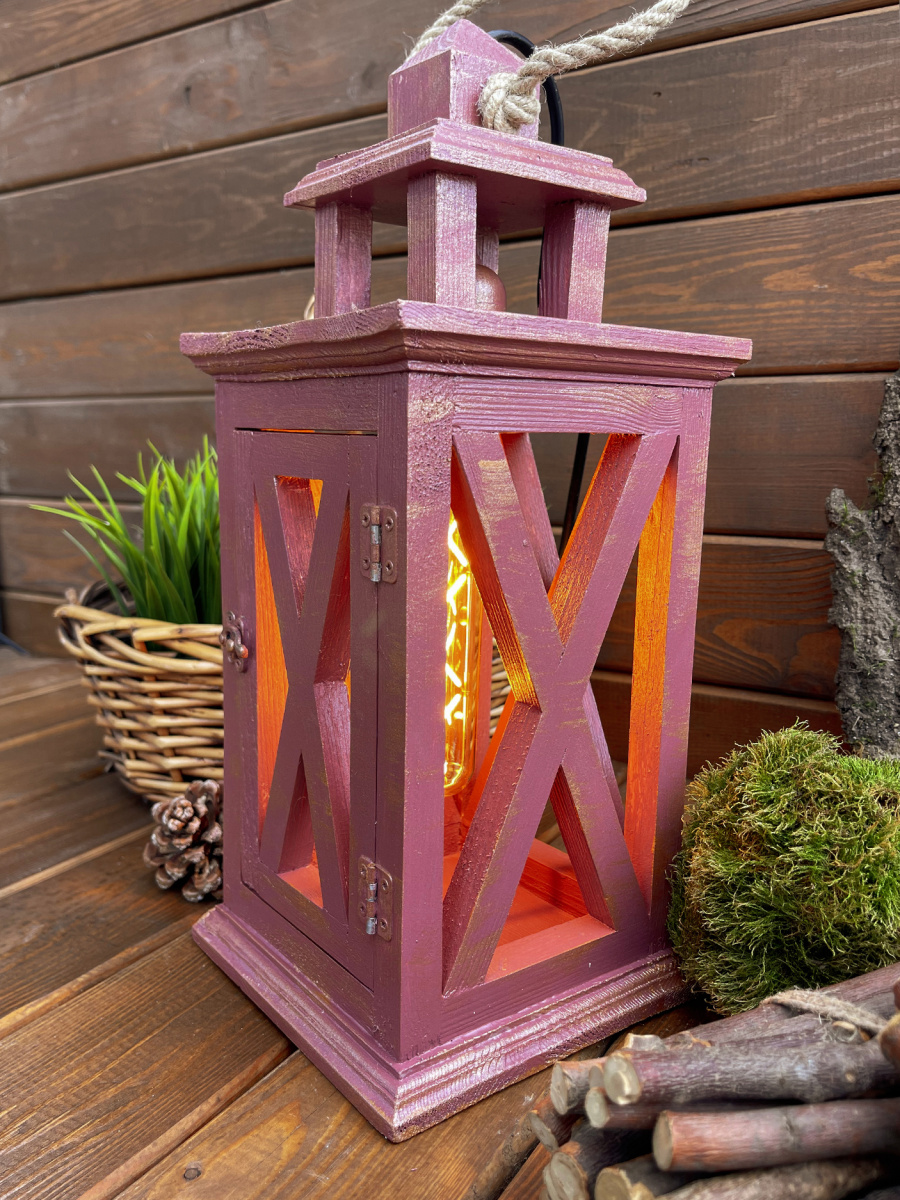 Фонарь декоративный деревянный винный V-16Винтажный кармин фото 5 Фонарь декоративный деревянный винный V-16Винтажный кармин фото 5