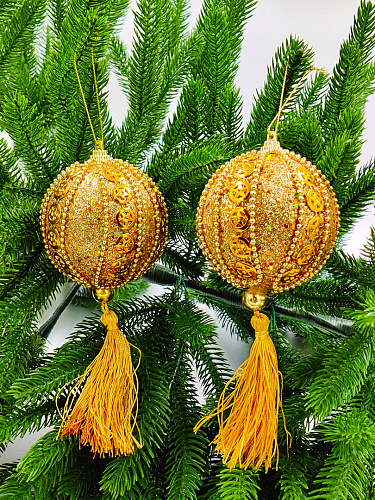 Шар с кистью 8 см 2 шт золотой 9920314 Шар с кистью 8 см 2 шт золотой 9920314