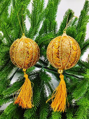 Шар с кистью 8 см 2 шт золотой 9920314