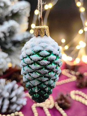 Елочная игрушка Шишка зеленый 7 см, стекло  // шишка GR