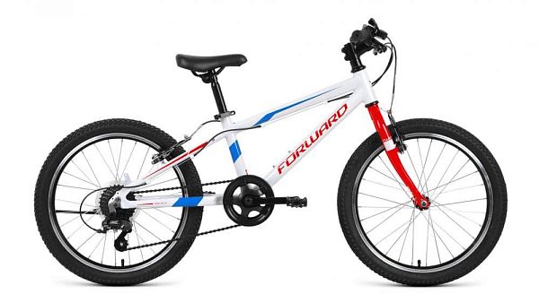Велосипед горный FORWARD RISE 20 2.0 20" 10,5" 7 ск. бело-красный RBKW91607003 2019