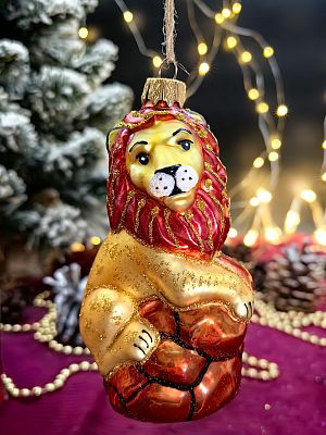 Елочная игрушка Лев золото 13 см, стекло  // лев