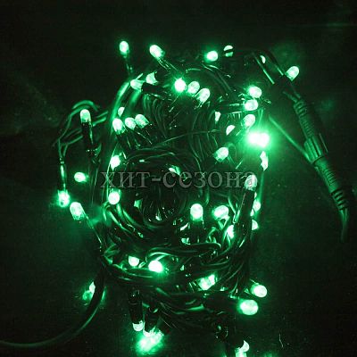 Светодиодная нить 10 м, зеленый 100 LED пост. свеч., статичный, провод черный, 2018925
