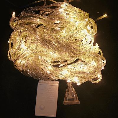 Уценка Светодиодный занавес водопад 2x2 м, белый теплый 240 LED, 8 режимов, провод прозрачный, K130-