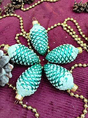 Елочные игрушки Шишки 5 шт изумрудный 7 см, стекло  // шишки EMEx5