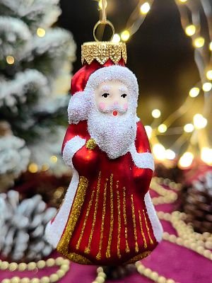 Елочная игрушка Дед Мороз красный 10 см, стекло  // Дед Мороз средний