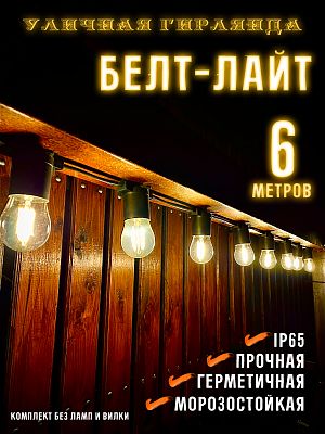 Белт-лайт кабель шаг 20 см 2-жильный каучук черный уличный (IP65) E27 6 м 7859941-6