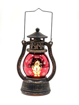 Новогодний фонарик лампа бронзовая с красным 12 см К130-907br/r