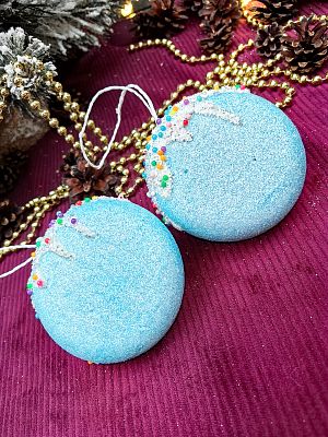 Елочная игрушка Пончик  голубой 9 см 32-29