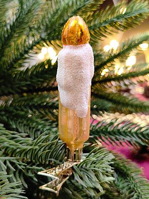 Елочная игрушка Свеча на прищепке золото 9,5 см, стекло  // свеча GOLD