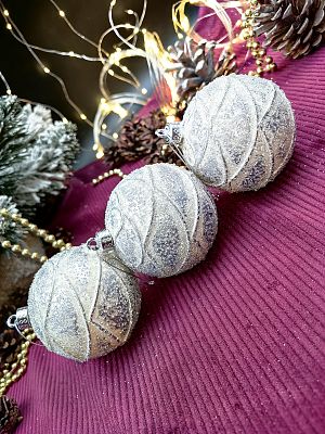 Набор шаров 8 см 3 шт серебристый 9-17026W+S8