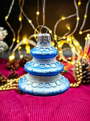 Елочная игрушка Елочка голубой 7 см, стекло  // елочка L/BLUE