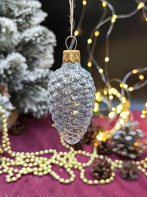 Елочная игрушка Шишка прозрачный/серебро 7 см, стекло  // шишка SILVER