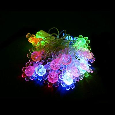Уценка Светодиодная гирлянда нить 3,5 м, цветной (RGB) 20 LED цветочек, мигающий (трехцветный диод),