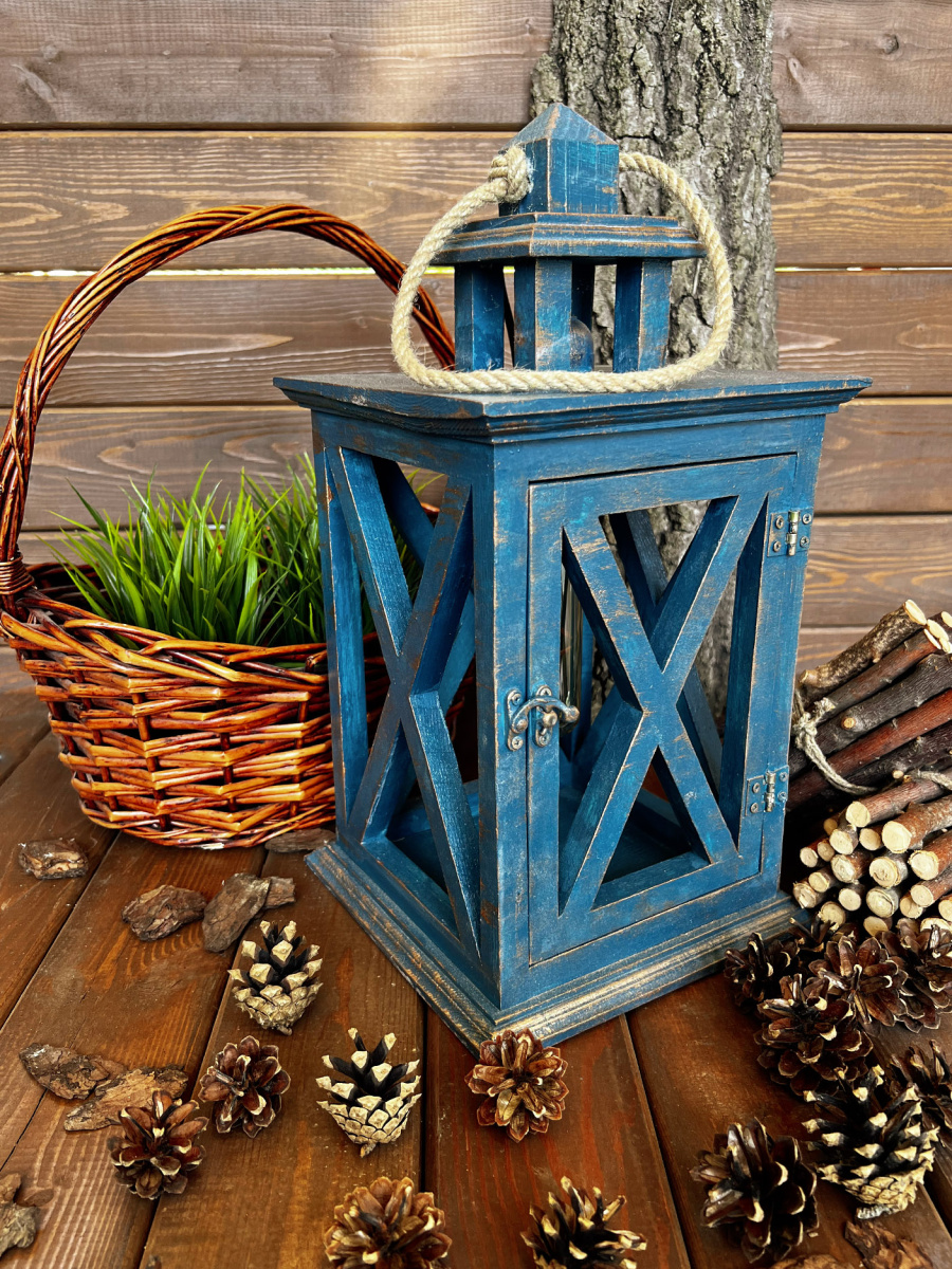 Фонарь декоративный деревянный лазурный V-13Глубокие чувства - большой фото 3 Фонарь декоративный деревянный лазурный V-13Глубокие чувства - большой фото 3