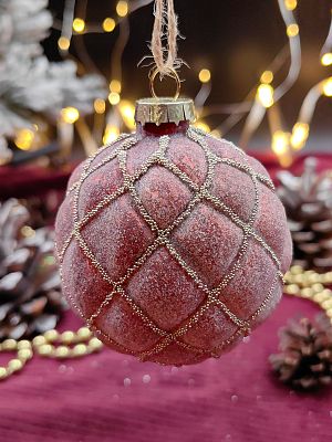 Шар бордово-розовый 8 см, стекло Merry Green MG24057