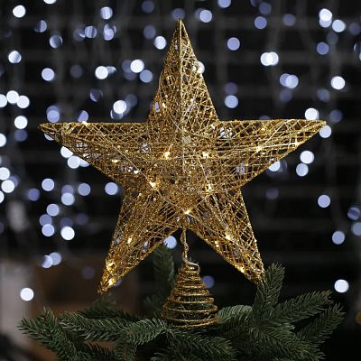 Макушка на елку 30 см золото с гирляндой роса DX202-GO-05 Макушка на елку 30 см золото с гирляндой роса DX202-GO-05