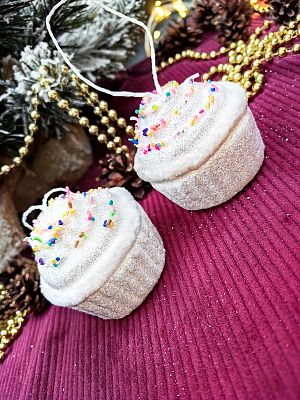 Елочная игрушка Кекс  белый 6 см 32-41