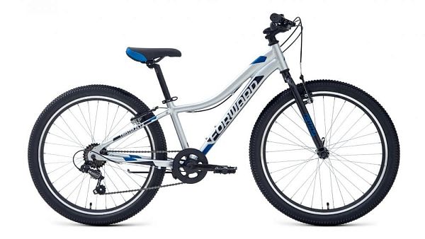 Велосипед горный FORWARD TWISTER 24 1.2 24" 12" 7 ск. серебристый/синий RBKW1J347024 2021