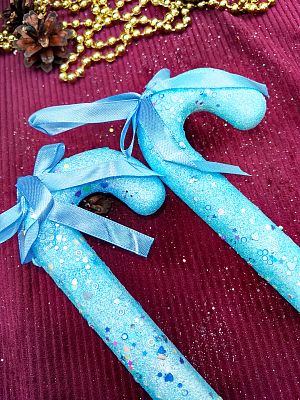 Елочная игрушка Леденец трость  голубой 17 см 32-20Blue