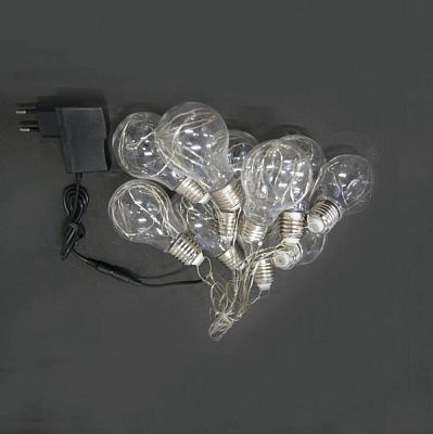 Уценка Светодиодная нить Роса 2,5 м 10 ламп под цоколь 27Е (90 LED) белый  K130-436 Уценка Светодиодная нить Роса 2,5 м 10 ламп под цоколь 27Е (90 LED) белый  K130-436