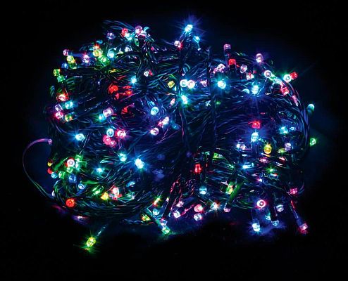 Светодиодная нить 40 м, цветной (RGB) 500 LED, 8 режимов, провод зеленый, DD1703