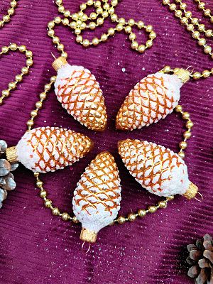 Елочные игрушки Шишки 5 шт оранжевый 7 см, стекло Елочные Сказки // шишки ORx5