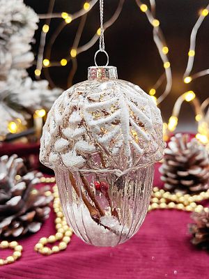 Елочная игрушка Желудь прозрачный с декором 8 см, стекло Merry Green FY162124