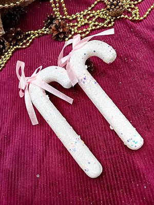 Елочная игрушка Леденец трость  розовый 17 см 32-20White/Pink
