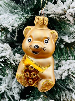 Елочная игрушка Мышка золото 8 см, стекло  // мышка BIG GOLD