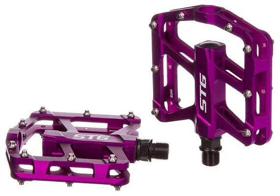 Педали STG B299, 96x97x24 мм, алюминий с металлическими шипами, 9/16", пром. подшипник, фиолетовый Х