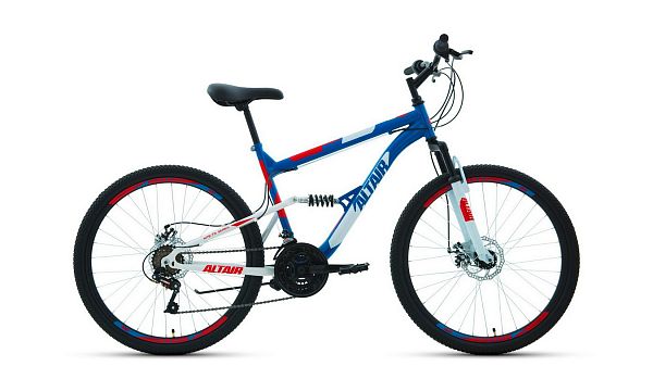 Велосипед горный ALTAIR MTB FS 26 2.0 disc 26" 18" 18 ск. синий/красный RBKT1F16E019 2021 г.