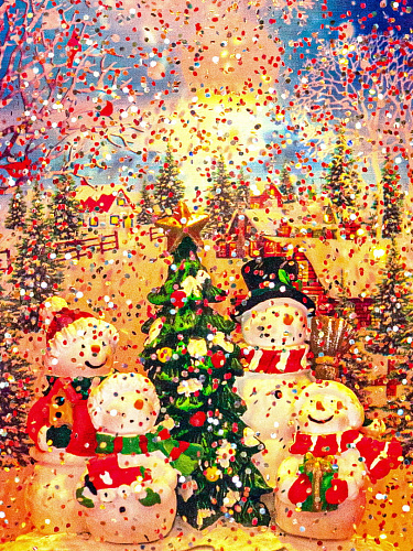 													Новогодний фонарик музыкальный Пакет подарочный Снеговики 24 см AZ-522 фото 2