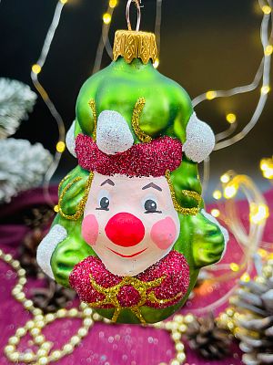 Елочная игрушка Клоун зеленый 9 см, стекло  // клоун GREEN