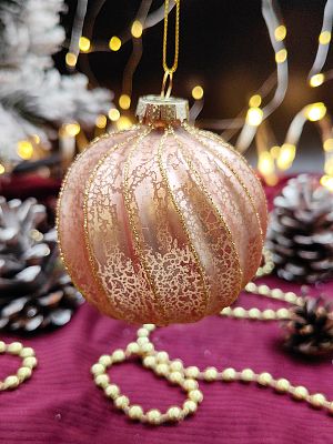 Шар розово-бронзовый 8 см, стекло Merry Green MG24251