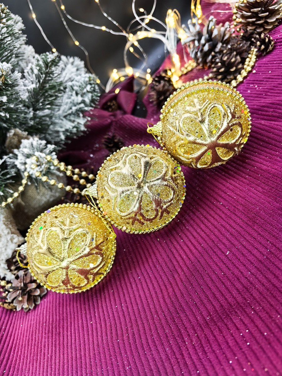 Набор шаров 8 см 3 шт золотой 9920322 Набор шаров 8 см 3 шт золотой 9920322