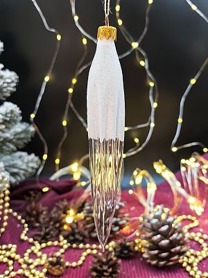 Елочная игрушка Сосулька прозрачный 15 см, стекло  // сосулька TRT