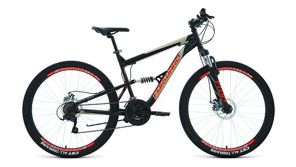 Велосипед горный двухподвес FORWARD RAPTOR 2.0 disc 27.5" 16" черный/красный RBKW1F17E008 2021 г.