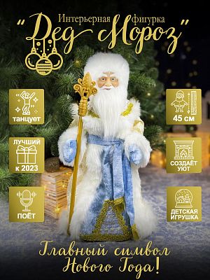 Дед Мороз музыкальный, танцующий 45 см голубой Р-5095