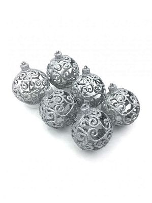 Набор шаров 8 см 6 шт ажурный серебряный SY19G-8006/S