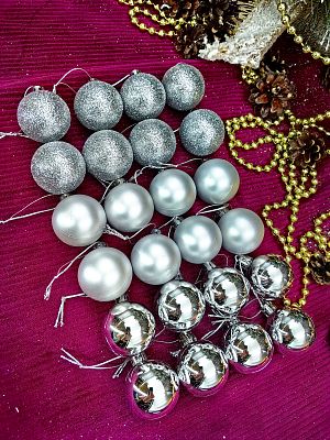 Набор шаров 3,5 см 24 шт серебристый AL-13-6