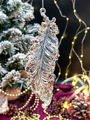 Елочная игрушка Перо  прозрачный/шампань 14 см Р-7509