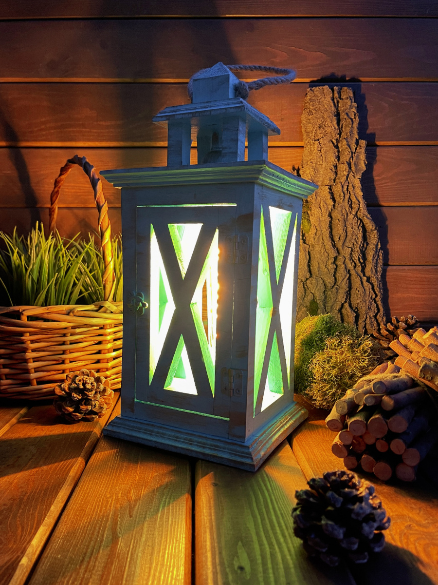 Фонарь декоративный деревянный мятный V-15Бора-бора фото 6 Фонарь декоративный деревянный мятный V-15Бора-бора фото 6