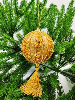 Шар с кистью 10 см 1 шт золотой 9920313