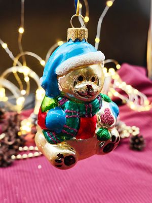 Елочная игрушка Медведь плюшевый синий 9 см, стекло  // медведь плюшевый BLUE