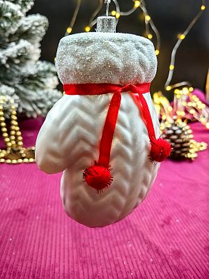 Елочная игрушка Варежка  белый 14 см Var/plas/WHITE