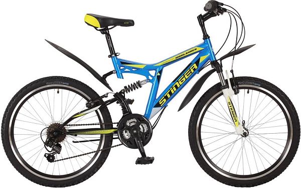 Велосипед горный двухподвес Stinger Highlander 100V 24" 14" 18 ск. синий 24SFV.HILAND1.14BL7 