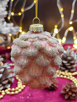 Елочная игрушка Шишка розовое суфле 9 см, стекло Merry Green MG24070