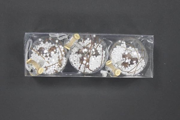 Набор шаров 8 см 3 шт прозрачный с декором 9918117